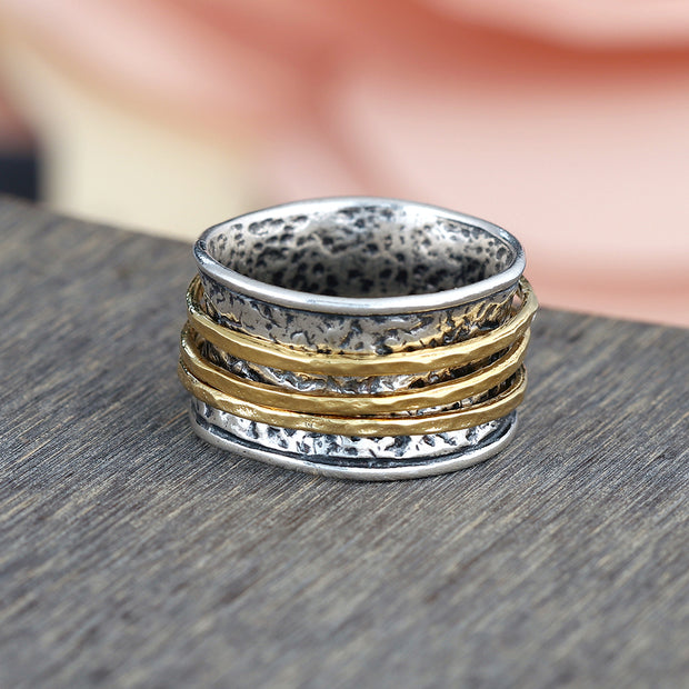 Sterling Silver Spinner Ring with Yellow Gold / Rose Gold Spinners  - Paz Creations Jewelry