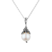 Sterling Silver Floral Pearl Necklace  - Paz Creations Jewelry