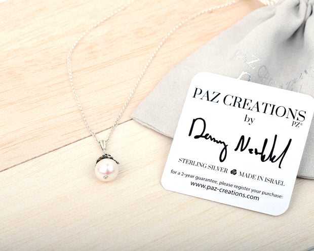 Sterling Silver Floral Pearl Necklace  - Paz Creations Jewelry