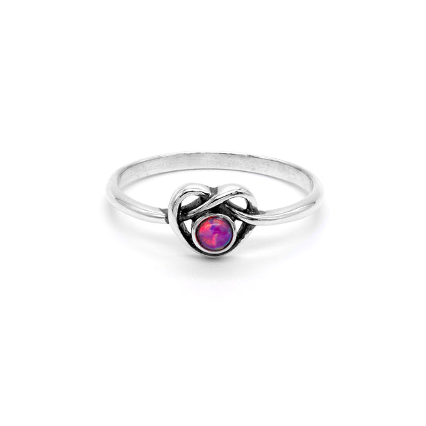 925 Sterling Silver Dainty Pink Opal Ring - Heart Knot Design  - Paz Creations Jewelry