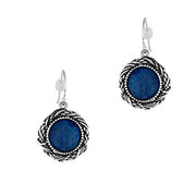 Sterling Silver Lapis or Malachite Gemstone Dangle Earrings with Twisted Design Bezel  - Paz Creations Jewelry