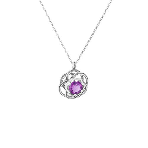 925 Sterling Silver Celtic Flower Gemstone  Pendant Necklace | 5.0ct Green or Purple Fluorite  - Paz Creations Jewelry