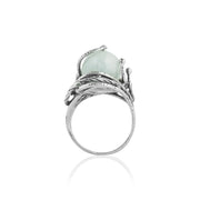 Sterling Silver Bohemian Swirl Design Burmese Jade Gemstone Cocktail Ring  - Paz Creations Jewelry