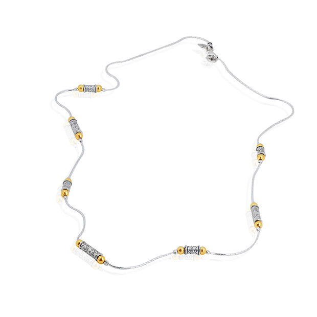 Sterling Silver Scroll Design and Gold Bead Opera Station Necklace - 24" inches  - Paz Creations Jewelry