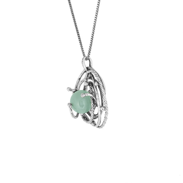 Sterling Silver Swirl Design Genuine Burmese Green Jade Pendant Necklace  - Paz Creations Jewelry