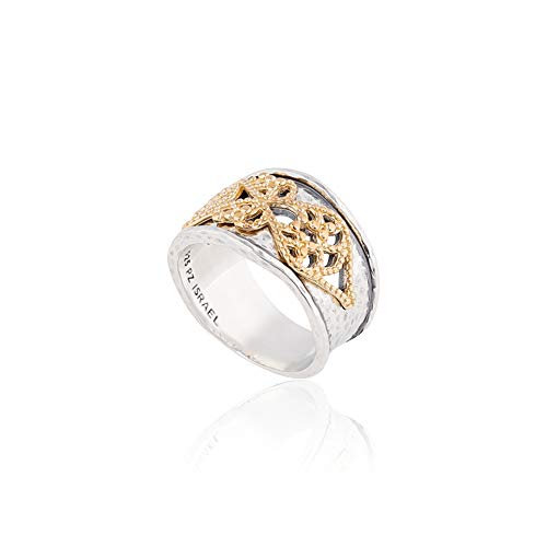 Two-Tone Sterling Silver and 14k Gold Over Silver Filigree Lace Design Ring  - Paz Creations Jewelry