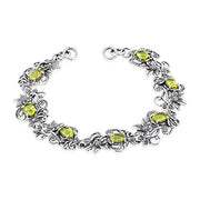 Sterling Silver Gemstone and Floral Link Design Magnetic Clasp Bracelet  - Paz Creations Jewelry