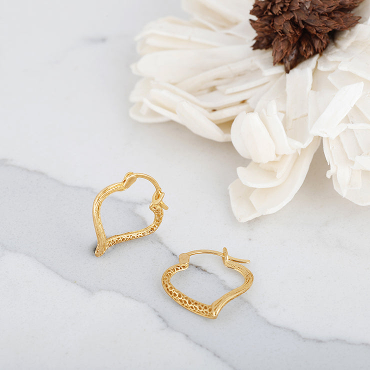 14k Gold Open-Heart Hoop Earrings For Women Girls - Snap Bar Closures For Pierced Ears  - Paz Creations Jewelry