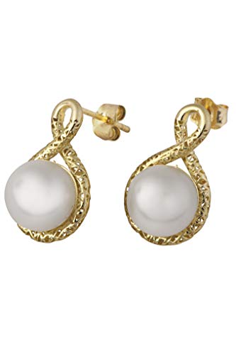 14k Gold 8.0mm Freshwater Cultured Pearl Love Knot Stud Earrings  - Paz Creations Jewelry