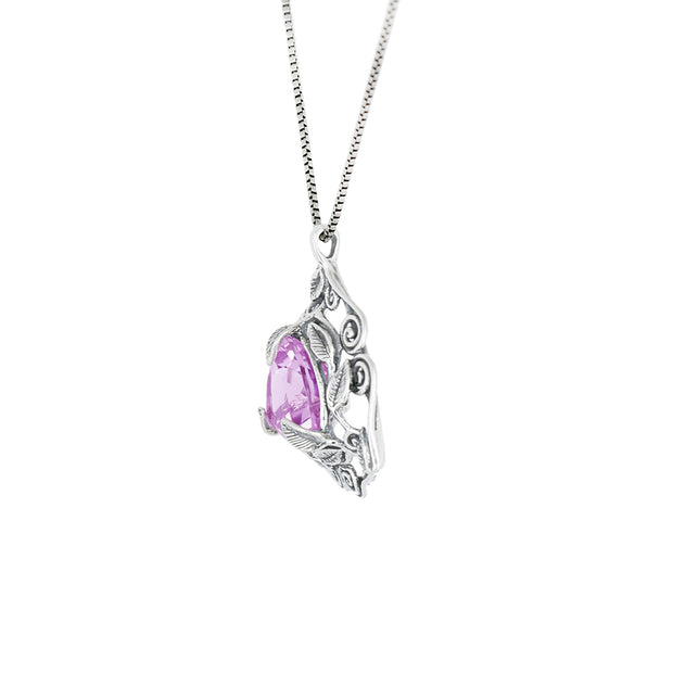 Sterling Silver Trillion Cut Rose De France or Prasiolite  Gemstone Pendant Necklace for Women | 18" Box Chain  - Paz Creations Jewelry