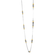 Sterling Silver Scroll Design and Gold Bead Opera Station Necklace - 24" inches  - Paz Creations Jewelry