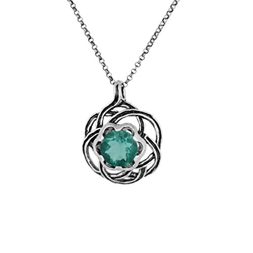 925 Sterling Silver Celtic Flower Gemstone  Pendant Necklace | 5.0ct Green or Purple Fluorite  - Paz Creations Jewelry