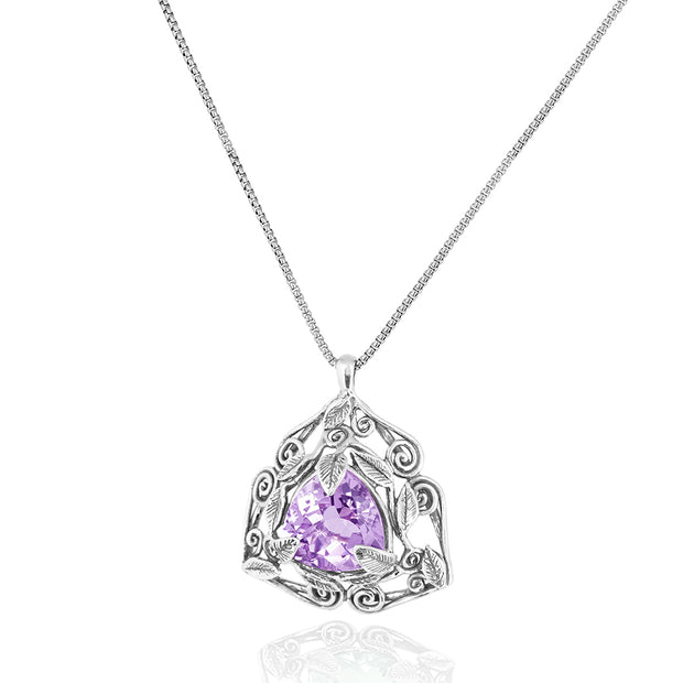 Sterling Silver Trillion Cut Rose De France or Prasiolite  Gemstone Pendant Necklace for Women | 18" Box Chain  - Paz Creations Jewelry