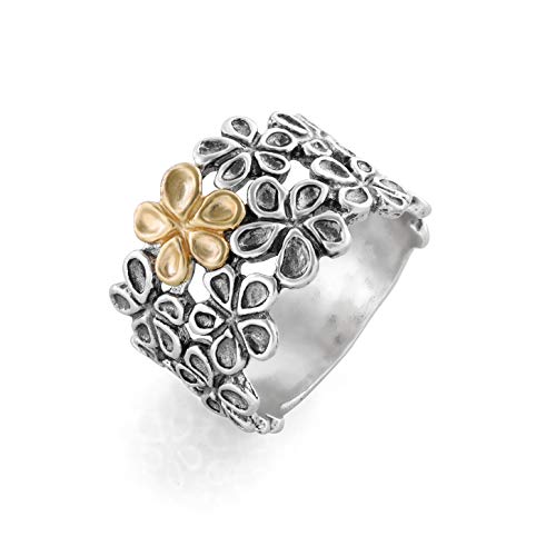 Sterling Silver Bohemian Floral Ring - Two Tone  - Paz Creations Jewelry