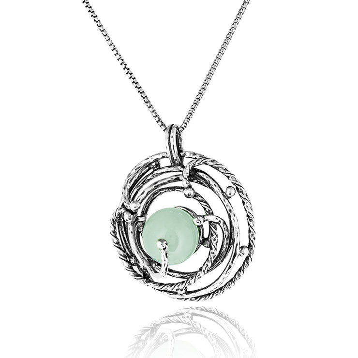 Sterling Silver Swirl Design Genuine Burmese Green Jade Pendant Necklace  - Paz Creations Jewelry