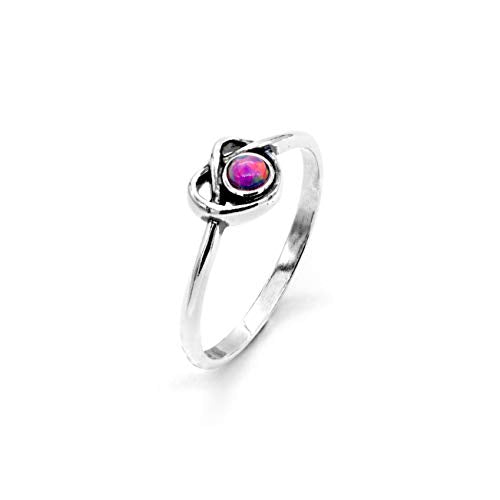 925 Sterling Silver Dainty Pink Opal Ring - Heart Knot Design  - Paz Creations Jewelry
