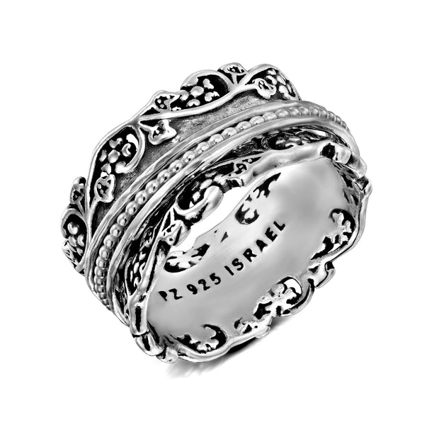 Silver Lace Design Spinner Ring with Silver, or Rose Gold or Yellow Gold Plated Spinners  - Paz Creations Jewelry