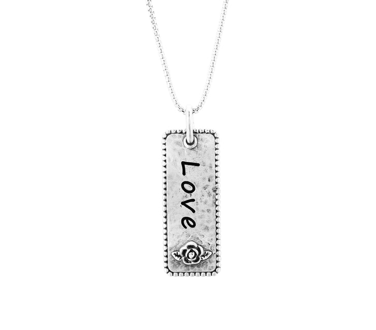 Sterling Silver Engraved Pendant Necklace for Mother's Day - LOVE  - Paz Creations Jewelry