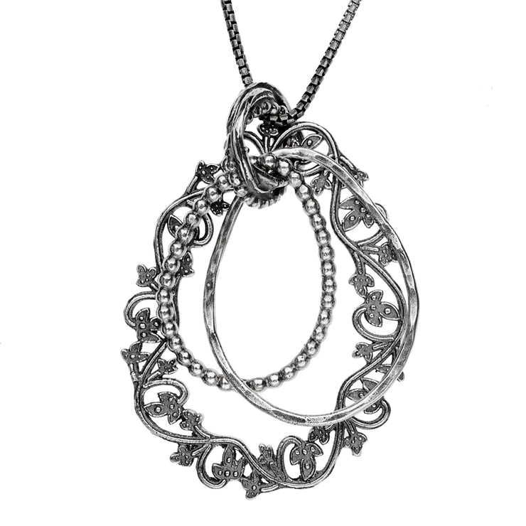 Sterling Silver Lace Textured Pendant Necklace  - Paz Creations Jewelry