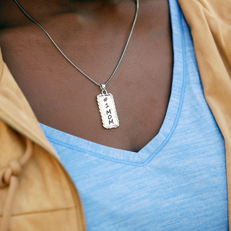 Sterling Silver Engraved Pendant Necklace for Mother's Day - #1 Mom  - Paz Creations Jewelry