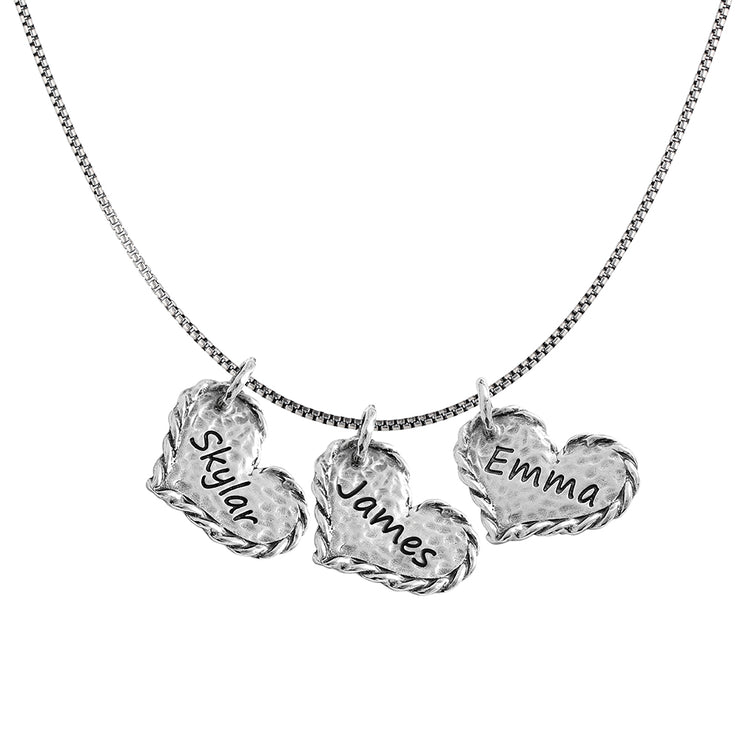 Sterling Silver Personalized Necklace - Triple heart - Engravable  - Paz Creations Jewelry