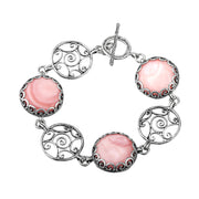 Silver Bracelet with Mother Of Pearl Charms - Black & Pink  - Paz Creations Jewelry