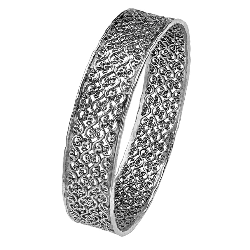Sterling Silver Bangle Bracelet with Lace Designs – Paz