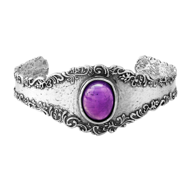 Sterling Silver Vintage-Look Cuff with Amethyst or Turquoise Gemstone  - Paz Creations Jewelry