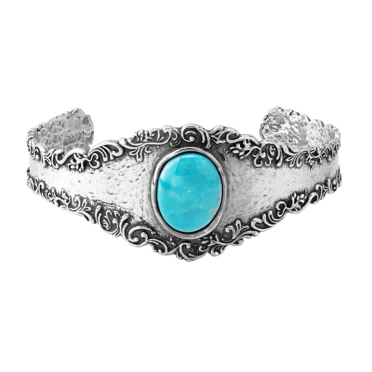 Sterling Silver Vintage-Look Cuff with Amethyst or Turquoise Gemstone  - Paz Creations Jewelry