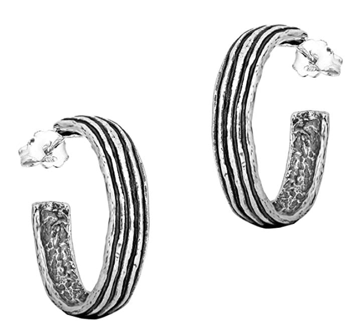 Sterling Silver Textured Hoop Earrings  - Paz Creations Jewelry
