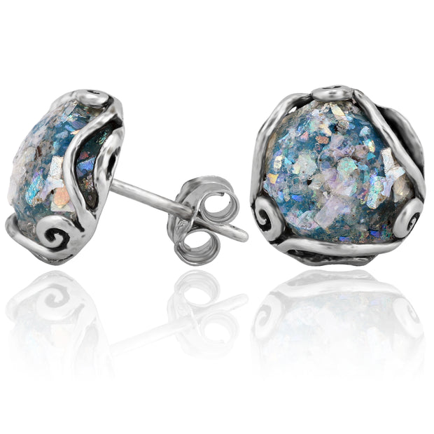 Silver Roman Glass Stud Earrings  - Paz Creations Jewelry