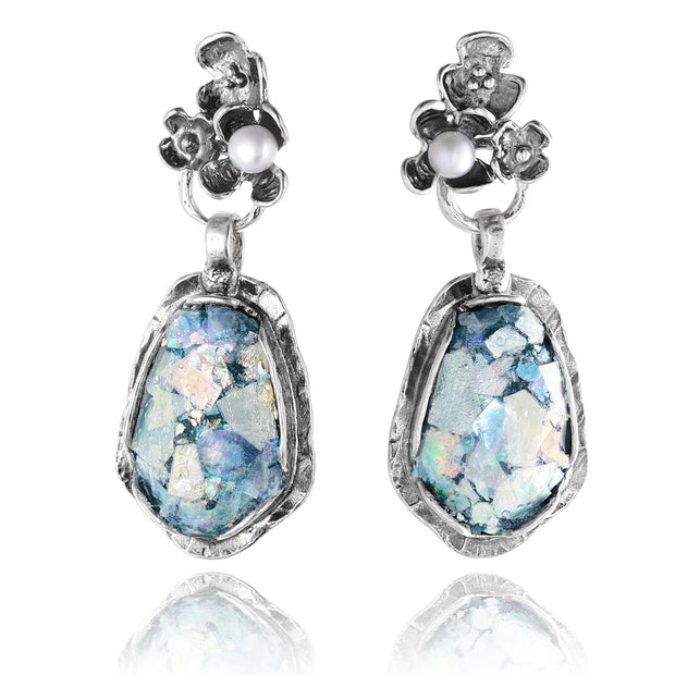 Sterling Silver Roman Glass & Pearl Earrings  - Paz Creations Jewelry