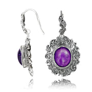Silver Vintage-look Earring with Oval Gemstone - Turquoise or Amethyst  - Paz Creations Jewelry
