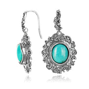 Silver Vintage-look Earring with Oval Gemstone - Turquoise or Amethyst  - Paz Creations Jewelry