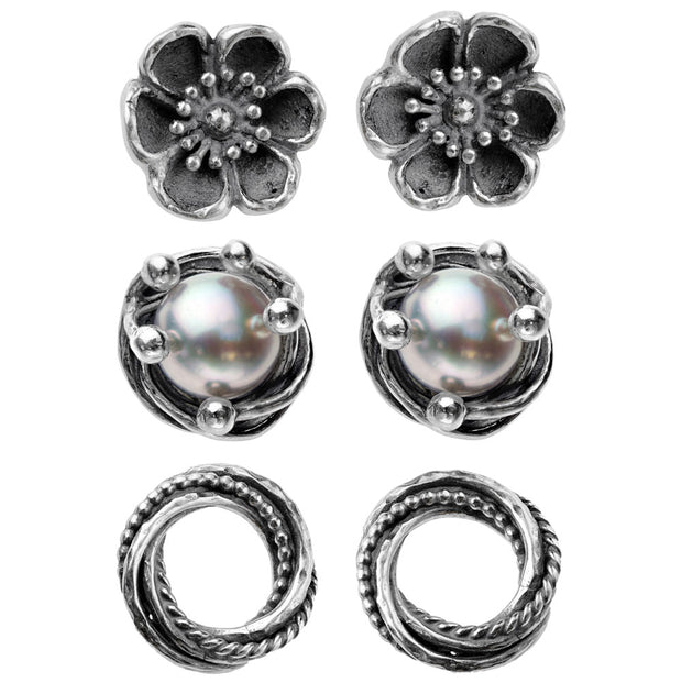 Silver Stud Earrings - Three Set  - Paz Creations Jewelry