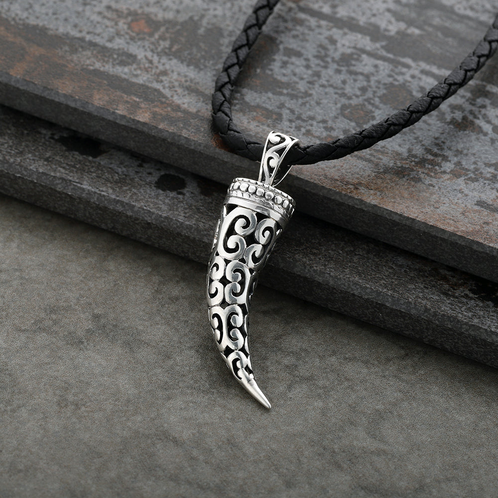 Paz Creations Men's Sterling Silver filigree Tusk Pendant necklace