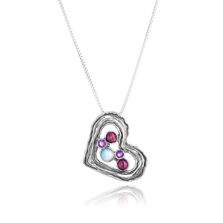 Sterling Silver Gemstone Heart Pendant  - Paz Creations Jewelry