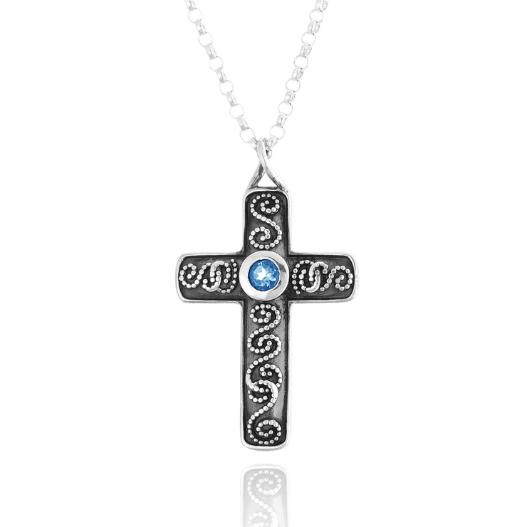 Sterling Silver Gemstone Cross Pendant Necklace  - Paz Creations Jewelry