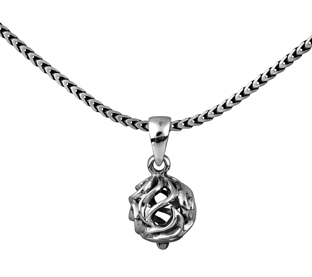 Sterling Silver Openwork Filigree Ball Pendant Necklace for Men