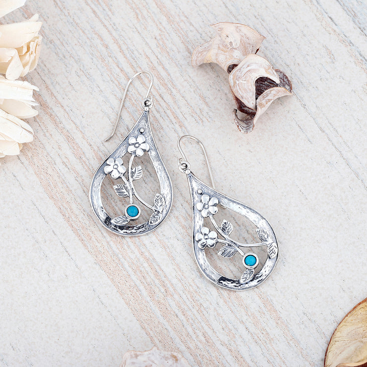 Sterling Silver Turquoise Pear Shaped Dangle Earrings - Available in Gold or Silver Finishes  - Paz Creations Jewelry