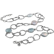 Sterling Silver Textured Link Pearl Coin Necklace  - Paz Creations Jewelry