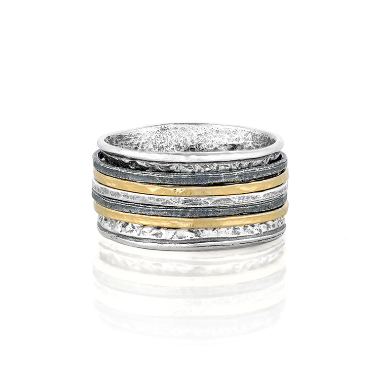 Sterling Silver Spinner Ring - 14K Yellow Gold & Black Rhodium Plating  - Paz Creations Jewelry