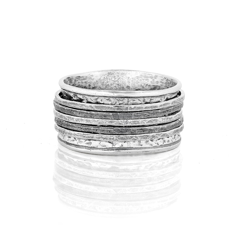 Paz Creations Sterling Silver Spinner Ring With 14K Gold & Black Rhodium - Tri-Color Rotating Ring (Sizes 5-10)