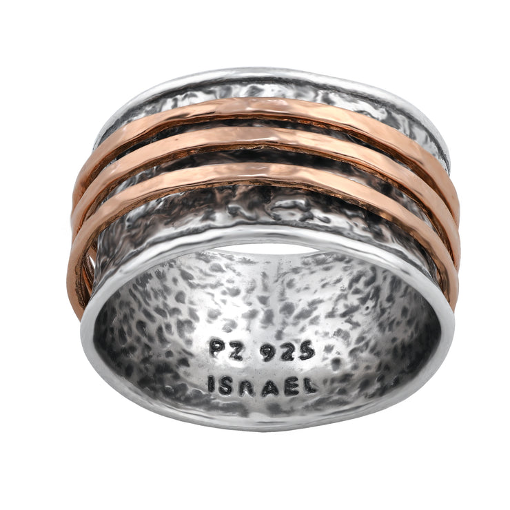 Sterling Silver Gold Over Silver Spinner Ring - with Matte Spinners  - Paz Creations Jewelry