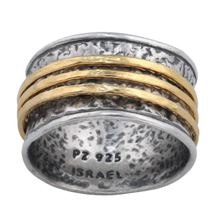 Sterling Silver Spinner Ring with Yellow Gold / Rose Gold Spinners  - Paz Creations Jewelry