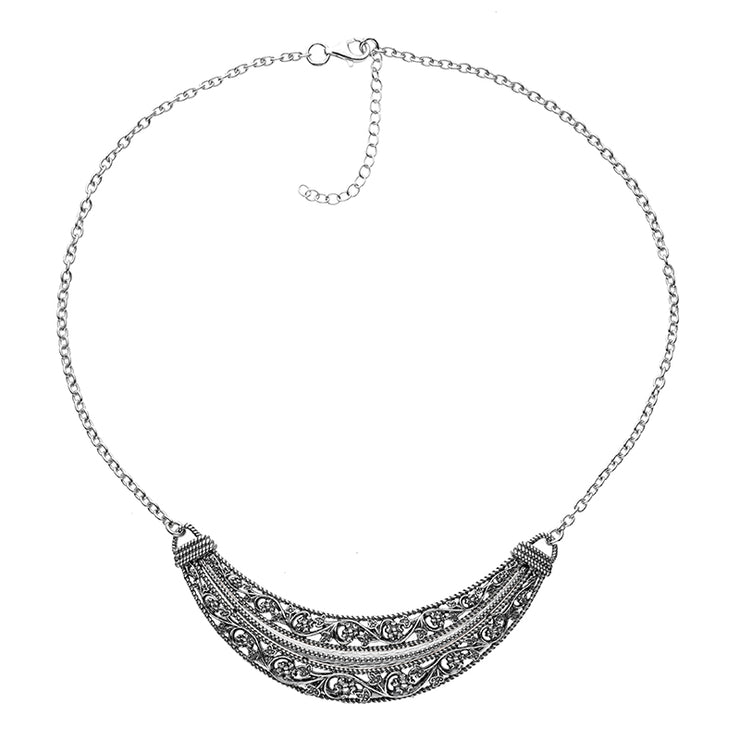 Silver Floral Lace Design Necklace  - Paz Creations Jewelry