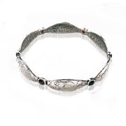 Sterling Silver Silver Bangle Bracelet with Garnet Gemstone  - Paz Creations Jewelry