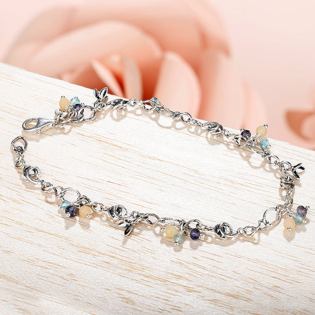 Sterling Silver Anklet with Beaded Gemstones  - Paz Creations Jewelry