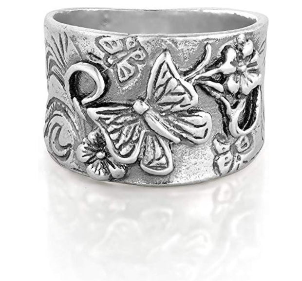 Sterling Silver Butterfly Floral Band Ring  - Paz Creations Jewelry