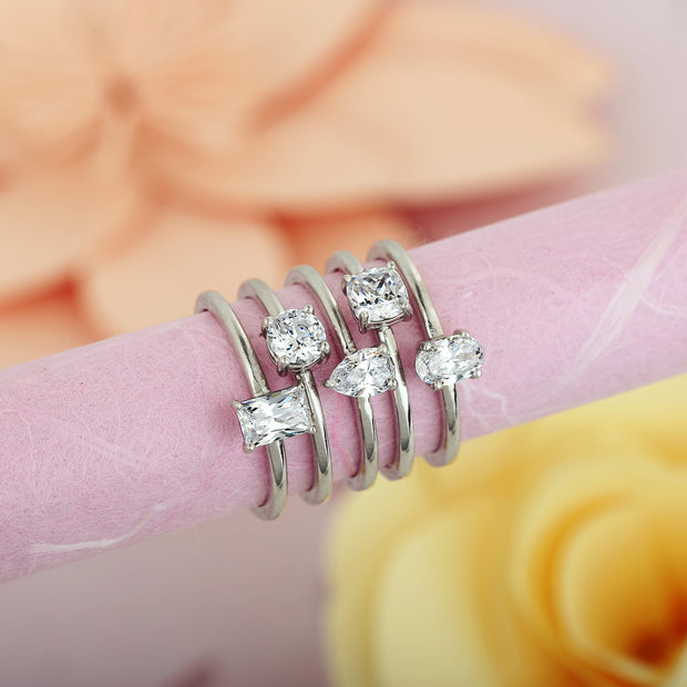 Sterling Silver Cubic Zirconia 5 Stack Ring Set  - Paz Creations Jewelry